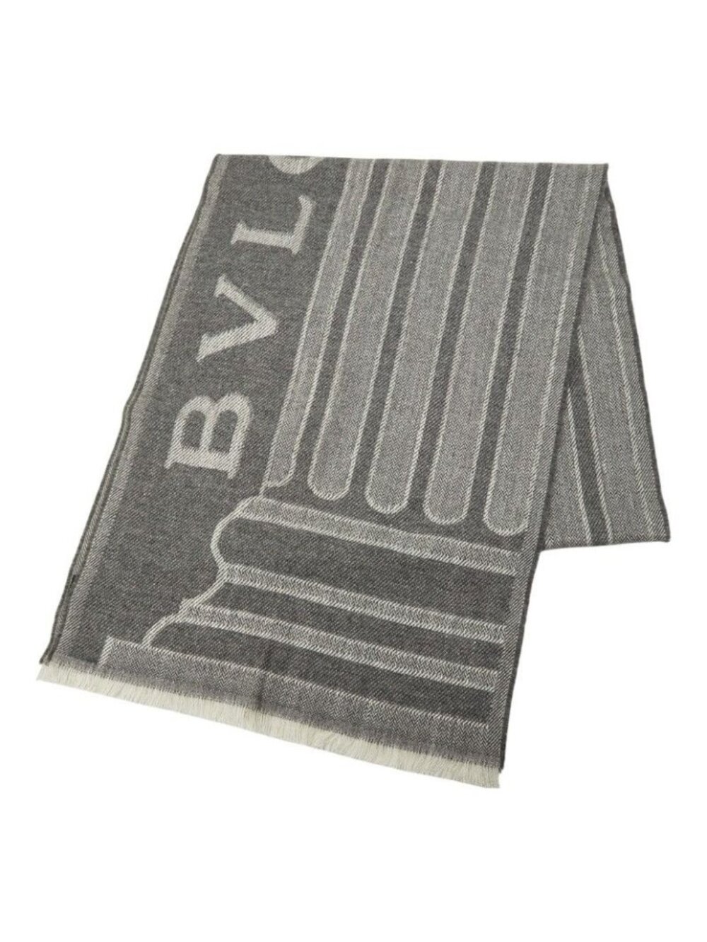 Bvlgari Logo Jacquard Scarf Gray Cashmere Silk